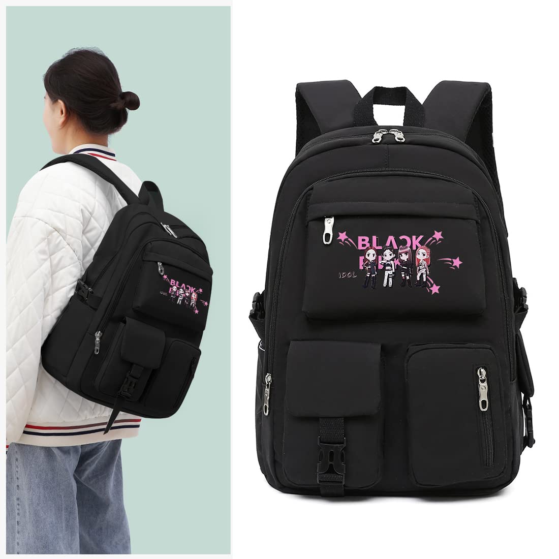 PALAY Blackpink Bags for Girls School Backpack Blackpink Kpop Theme Prints with USB Charging and Headset Port Backpack for Student College School Bag for Girls PALAY Blackpink Bags for Girls School Backpack Blackpink Kpop Theme Prints with USB Charging and Headset Port Backpack for Student College School Bag for Girls